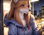 anthro canid canine clothing detailed_background female fox jacket mammal portrait solo topwear