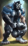 5_toes abs anthro balls barefoot biceps big_balls big_muscles big_penis black_body black_fur black_penis bodily_fluids body_hair chest_hair claws clenched_teeth clothed clothing dark_body dark_skin erection fangs feet forest fur genital_fluids genitals green_eyes huge_balls huge_muscles huge_penis human_to_anthro humanoid_genitalia humanoid_penis humanoid_pointy_ears male multicolored_body multicolored_fur muscular nipples no_underwear open_clothing open_shirt open_topwear outside pantsless pecs penis plant plantigrade precum pubes shirt smile solo species_transformation teeth thick_penis toes topwear torn_clothes torn_clothing torn_shirt torn_topwear transformation tree two_tone_body two_tone_fur vein veiny_balls veiny_penis yellow_claws vanzilen canid canine canis human humanoid mammal were werecanid werecanine werewolf wolf full-length_portrait hi_res portrait