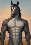 abs anthro athletic athletic_anthro athletic_male biceps hair male muscular muscular_anthro muscular_male nature nature_background navel nipples nude pecs solo anonymous_director equid equine horse mammal hi_res