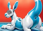 ambiguous_gender anthro anus ass_up blue_body butt looking_at_viewer only_anus pool pool_toy presenting presenting_anus presenting_hindquarters raised_tail smile solo white_body acheron null bondi_(braeburned) kangaroo macropod mammal marsupial tail absurd_res hi_res