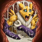 anthro bodily_fluids cock_vore cum cum_on_body genital_fluids genitals inside_balls internal male penile penis solo vore thedavid digimon digimon_(species) renamon hi_res