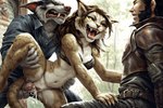 anthro balls bodily_fluids cum female genital_fluids genitals male male/female penetration penis pussy sex standing standing_sex vaginal vaginal_penetration hyperion canid canine canis felid human khajiit mammal wolf