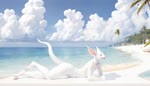 anthro beach cloud eyes_closed long_ears long_tail male plant sand sea seaside sky slender_body solo tree water white_body joachim58 animated webm