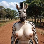 anthro black_nose breasts clothed clothing female markings mohawk solo striped_markings stripes topless transformation girlswithsnouts equid equine mammal zebra hi_res