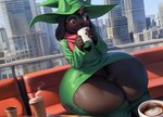 anthro balls beverage big_butt blush butt clothed clothing coffee drinking eyewear fur genitals glasses hat headgear headwear horn huge_butt hyper hyper_butt hyper_hips long_ears male penis solo torn_clothing video_games doggyai deltarune ralsei bovid caprine goat mammal absurd_res hi_res