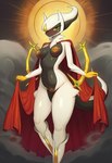 anthro black_body bodily_fluids breasts camel_toe clothing cloud female genital_fluids genitals gold_(metal) green_sclera halo mouthless nipples pussy pussy_juice red_clothing red_eyes solo white_body sinosi nintendo pokemon arceus generation_4_pokemon legendary_pokemon pokemon_(species) hi_res
