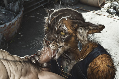 anthro bodily_fluids cum cum_in_mouth cum_inside cum_on_face fellatio female genital_fluids male oral penile sad sex hyperion felid human khajiit mammal