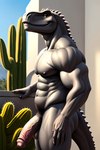 abs anthro big_penis cactus flaccid genitals grey_body male muscular muscular_anthro muscular_male nude pecs penis plant scales smile solo vein veiny_penis ascar dinosaur reptile scalie theropod tyrannosaurid tyrannosaurus tyrannosaurus_rex absurd_res hi_res