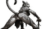 anthro butt female genitals looking_back presenting presenting_hindquarters presenting_pussy pussy solo tail_raised weapon hyperion felid feline khajiit mammal