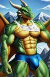 abs anthro big_bulge bulge clothing dragon genitals horn jockstrap male mountains muscular muscular_anthro muscular_male pecs reptile scales scalie solo spirit_shadow_(director) torn_clothing underwear wings