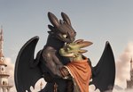 anthro cloud duo embrace eyes_closed fantasy hug hugging looking_at_another love male male/male outdoors outside romantic scales size_difference stable_diffusion aurugy toothless dragon kobold detailed digital_drawing_(artwork) digital_media_(artwork) hi_res