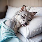 anthro bed bedding black_body black_fur female fur furniture grey_body grey_fur lying lying_on_bed on_bed on_front peaceful pillow sleeping solo white_body white_fur ilmpbx canid canine fox mammal red_fox silver_fox attempted_signature hi_res