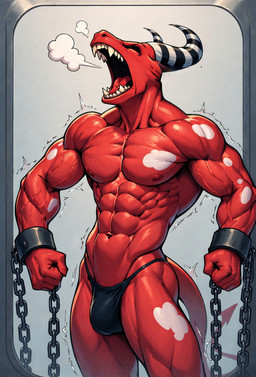 abs athletic athletic_male biceps bound clothing cuff_(restraint) growth horn male muscle_growth muscular muscular_arms muscular_male navel nipples nude panties pecs red_body restraints screaming solo standing tail test_subject thong toned-muscles transformation triceps underwear anonymous_director hellaverse helluva_boss humanoid imp hi_res