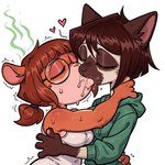 anthro biped bodily_fluids breasts drooling duo embrace eyewear female glasses hug inner_ear_fluff kissing prick_ears saliva smelly tuft anonymous_director invoke_high felid feline mammal mouse murid murine rodent 1:1 hi_res