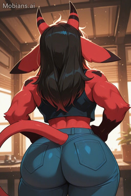anthro big_butt butt hair long_hair male solo thick_thighs demon imp