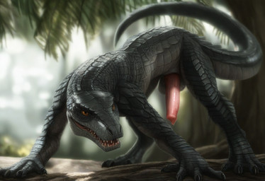 1nygurt2 all_fours black_pupils branch erection feral forest forest_background genitals green_body green_scales long_penis looking_at_viewer male nature nature_background penis pink_penis plant pupils scales solo tree lizard reptile scalie