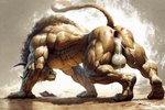 all_fours anthro anus balls bodily_fluids cum cum_inside gaping gaping_anus genital_fluids genitals male male/male muscular rough_sex scratches sex solo hyperion charr felid feline mammal