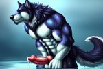 abs animal_genitalia animal_penis anthro balls belly big_knot big_penis blue_body blue_fur bodily_fluids canid canine canine_genitalia canine_penis canis cum detailed digital_media_(artwork) domestic_dog fluffy_body fluffy_fur fur genital_fluids genitals half-closed_eyes husky knot male mammal muscular muscular_anthro muscular_male narrowed_eyes neck_fluffy nipples nordic_sled_dog nude pecs penis raised_tail small_ears smile solo spitz unknown_director wet wet_body wet_fur wet_penis white_balls white_belly