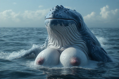 big_breasts breasts busty cloud female flippers nipples sea solo water wave stothemfh baleen_whale blue_whale cetacean mammal marine hi_res
