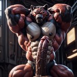 abs anthro armpit_hair balls big_balls big_muscles big_penis body_hair crypto_botany erection fur generation_7_pokemon genitals hand_behind_head hi_res huge_balls huge_muscles huge_penis humanoid_genitalia hyper hyper_genitalia hyper_penis incineroar looking_at_viewer male muscular muscular_anthro muscular_male nipples nude pecs penis pokemon_(species) snarling solo solo_focus vein veiny_arm veiny_muscles veiny_penis