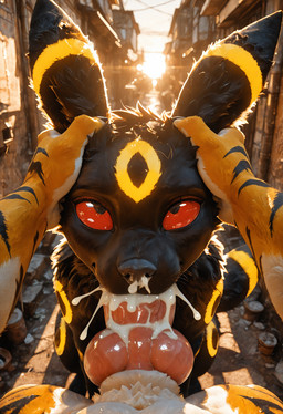 ahegao animal_genitalia animal_penis back_alley backlighting black_body black_fur bodily_fluids canine_genitalia canine_penis cum cum_from_nose cum_in_mouth cum_in_nose cum_inside duo ear_grab fellatio feral first_person_view fur genital_fluids genitals head_grab licking light looking_pleasured male male/male male_pov oral penile penis penis_lick realistic realistic_lighting red_eyes sex sunlight tongue tongue_out neural_bunny nintendo pokemon eeveelution generation_2_pokemon pokemon_(species) umbreon absurd_res hi_res lighting portrait