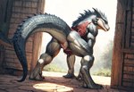 animal_genitalia anthro cloaca genitals male presenting presenting_cloaca raised_tail solo hyperion lizard lizardman reptile scalie tail