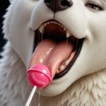 anthro bodily_fluids bokeh brown_eyes candy close-up dessert dripping extreme_close-up eyelashes eyeliner food fur lollipop makeup open_mouth saliva saliva_drip saliva_string seductive teeth tongue tongue_out white_body white_fur nnam_si3 mammal polar_bear ursid ursine hi_res