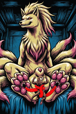 animal_genitalia anthro balls big_balls duo fangs feet feral foot_focus genitals male micro pawpads penis penis_tip pink_pawpads sheath sitting size_difference teeth tongue tongue_wrap thedavid nintendo pokemon generation_1_pokemon mammal mustelid ninetales otter pokemon_(species) absurd_res hi_res