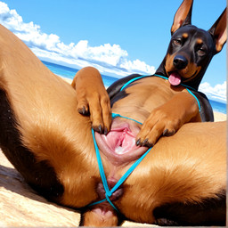 anatomically_correct anatomically_correct_genitalia animal_genitalia animal_pussy anus beach_background bodily_fluids canine_genitalia canine_pussy female feral flat_chested genital_fluids genitals in_heat looking_at_viewer paws pussy pussy_juice sea solo spread_legs spread_pussy spreading water wet anonymous_director canid canine canis dobermann domestic_dog mammal pinscher