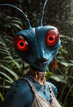 antennae_(anatomy) black_lips blue_body blue_nipples blue_skin bra clothing ear_piercing ear_ring female forest lips nipples outside photorealism piercing plant red_eyes ring_piercing solo tree underwear undressing purrfectlyai alien arthropod insect thraxan animated hi_res short_playtime webm