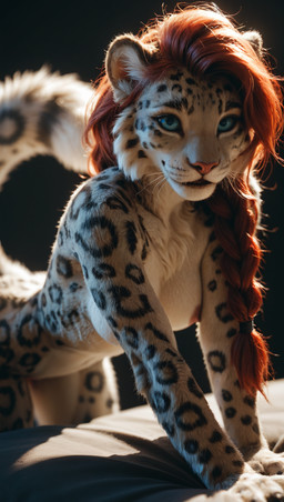 anthro blue_eyes director_impressively_averag3 female hair realistic realistic_fur red_hair solo felid mammal pantherine snow_leopard hi_res