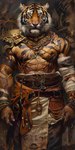 anthro arm_wraps armband armor belt clothed clothing male ornate pauldron solo tattoo topless warrior wraps bahufaru charakash_(bahufaru) felid mammal pantherine tiger hi_res