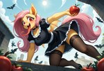 anthro apple clothing female hair long_tongue looking_at_viewer maid_uniform mlp pink_hair tongue tongue_out uniform unknown_director flutterbat_(mlp) fluttershy_(mlp) equid equine mammal hi_res