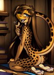 anthro butt female female_focus hair long_hair open_mouth open_smile rear_view smile solo stephanie_raccoon teela_smothers eublepharid gecko leopard_gecko lizard reptile scalie hi_res