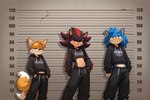 anthro baggy_pants bulge clothing comparing group hoodie male midriff mugshot smug topwear trio wall_(structure) purplesimp miles_prower shadow_the_hedgehog sonic_the_hedgehog animal_humanoid canid canine eulipotyphlan fox hedgehog humanoid mammal mammal_humanoid hi_res