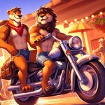 abs anthro bag bulge duo felid lights lion lutrine male male/male mammal motorcycle muscular mustelid nipples pantherine plant scarf shirtless vehicle zidanes123