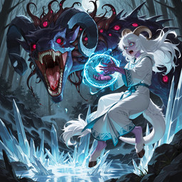 ambiguous_gender anthro black_sclera blood blood_in_mouth bodily_fluids claws clothing corruption duo fangs feral finger_claws floating forest forest_background hair hooves horn horror_(theme) ice magic multi_eye mythology nature nature_background open_mouth plant purple_body purple_skin red_eyes robe screaming summoning tears_of_blood teeth tentacles tongue tree vein white_hair wide_eyed erta_wanderer bovid caprine dragon eldritch_abomination goat human hybrid mammal mythological_creature mythological_scalie scalie hi_res