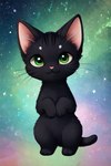 ambiguous_gender black_body black_fur canid cosmic_background domestic_cat felid feline felis feral fur gooblie mammal sky solo star starry_background starry_sky