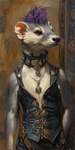 anthro clothing collar fur grey_body grey_fur hair jewelry locket male necklace purple_hair slim solo topwear vest bahufaru kiley_saint-clair_(bahufaru) mammal mustela mustelid musteline true_musteline hi_res