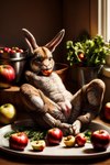 anthro apple bdsm belly bondage bound brown_body clitoris female female_focus feral food fruit genitals hi_res humanoid_genitalia humanoid_pussy jelloponies lagomorph leporid mammal plant presenting pussy rabbit restraints rope rope_bondage solo solo_focus white_belly