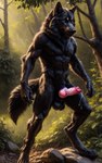 anatomically_correct anatomically_correct_genitalia animal_genitalia animal_penis anthro balls black_body black_fur bodily_fluids canid canine canine_genitalia canine_penis canis cum cum_drip cum_on_balls cumshot detailed detailed_background detailed_fur dripping ejaculation forest forest_background fur furryrock_(model) genital_fluids genitals hi_res knot male mammal nartist nature nature_background paws penis photorealism plant realistic solo tree wolf