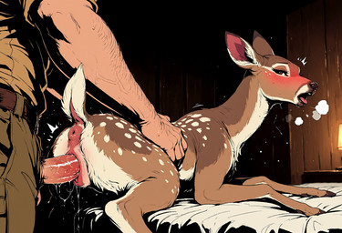 animal_genitalia animal_pussy anus balls bestiality bodily_fluids brown_body brown_fur butt dripping duo female feral feral_penetrated fur genital_fluids genitals human_on_feral human_penetrating human_penetrating_feral interspecies looking_at_viewer male male/female male_on_feral penetration penile penis presenting pussy sex tongue vaginal diddlier cervid cervine human mammal hi_res