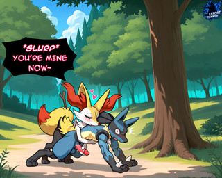 3_toes <3 <3_eyes all_fours anthro anthro_on_anthro balls biped black_body black_fur blue_body blue_fur blush bodily_fluids cloud day detailed_background dialogue digitigrade dipstick_tail dominant duo erection exclamation_point eyes_closed feet female fingers forest from_behind_position fur genitals glans grass handjob handjob_from_behind heart_symbol humanoid_genitalia humanoid_penis inner_ear_fluff licking looking_at_another male male/female markings multicolored_body multicolored_fur muscular muscular_male nature nude open_mouth outside outside_sex penile penis pink_glans pink_penis plant red_body red_eyes red_fur sex size_difference sky small_dom_big_sub speech_bubble spikes spikes_(anatomy) stick submissive surprise tail tail_markings teeth text toes tongue tongue_out tree tuft white_body white_fur wide_eyed wood yellow_body yellow_fur thebigbradwulf nintendo pokemon braixen canid canine canis fox generation_4_pokemon generation_6_pokemon jackal lucario mammal pokemon_(species) digital_media_(artwork) english_text hi_res signature