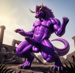 absurd_res anthro balls behemoth_(disambiguation) claws fangs final_fantasy genitals hi_res horn male muscular nipples outdoors outside pecs penis pup_tobey solo