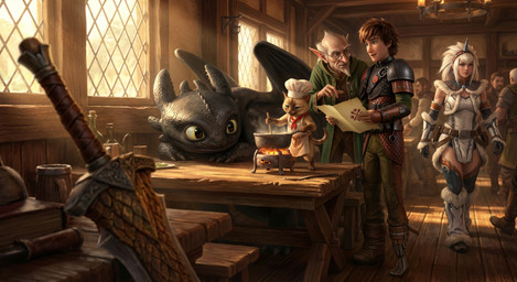 cooking cooking_pot female feral group kirin_armor male melee_weapon sword weapon nekomatasaren capcom dreamworks how_to_train_your_dragon monster_hunter hiccup_horrendous_haddock_iii toothless felid felyne human humanoid lynian mammal wyverian absurd_res hi_res