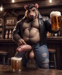 alcohol anthro balls beer belly beverage big_belly big_penis bodily_fluids genital_fluids genitals male overweight overweight_male peeing penis pissing solo urine urine_stream watersports director_lerrmot mammal murid murine rat rodent hi_res