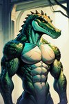 abs anthro athletic athletic_anthro athletic_male biceps bottomwear clothing male muscular muscular_anthro muscular_arms muscular_male navel nude pecs solo triceps veiny_biceps veiny_muscles unknown_director crocodile crocodilian crocodylid reptile scalie hi_res