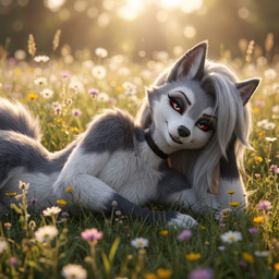anthro female fur grass nature plant realistic_fur solo sindra-gosa hellaverse helluva_boss loona_(helluva_boss) canid canine canis mammal wolf