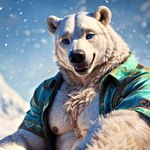 anthro blue_eyes chest_tuft clothed clothing detailed hi_res male mammal nipples open_clothing open_shirt open_topwear partially_clothed polar_bear portrait shirt sitting_on_ground smile snow solo topwear tuft ursid ursine