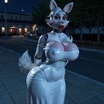 big_breasts breasts city clothing curvaceous curvy_figure dress erect_nipples female huge_breasts lips looking_at_viewer machine narrowed_eyes night nipples solo thick_lips tight_clothing voluptuous wide_hips vlrgromns five_nights_at_freddy's mangle_(fnaf) animatronic canid canine fox mammal robot hi_res